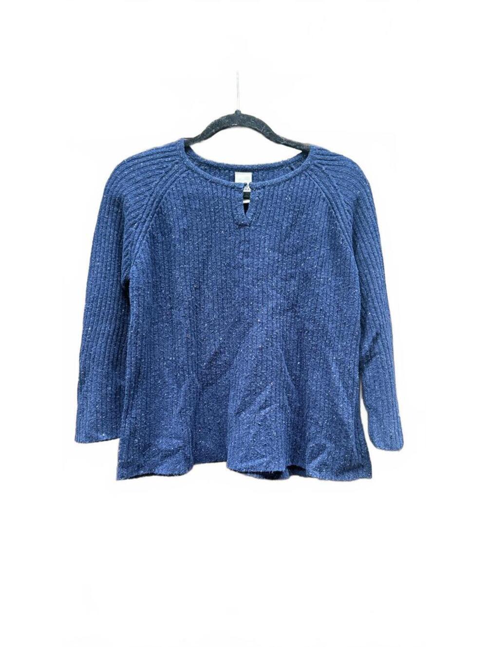 Women’s High Sierra Sweater Medium Blue Speckled Knit Wool Hem Cozy 3/4 Sleeve